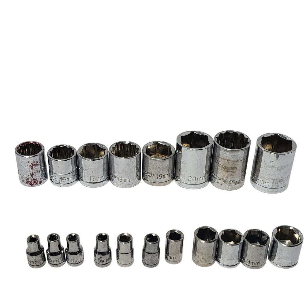Crescent Mixed Metric Socket Lot 4mm-22mm 6-Point 12-Point Chrome Tools 19pc